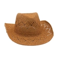 Brauner handgewebter Stroh-Cowboyhut mit atmungsaktivem Hohldesign und breiter Krempe - Einheitsgröße / Khaki (Ausgehöhlt)