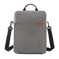 Maletín gris para portátil en tela Oxford con asa de cuero marrón y bandolera - 11" / Gris