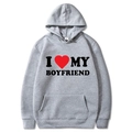 Light gray hoodie sweatshirt featuring a bold I Love My Boyfriend print in black and red - S / Tops / Light Grey (I ❤️ MY BOYFRIEND)