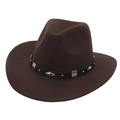 Detail of dark brown cowboy felt hat featuring black decorative band with silver metal studs - Adjustable (56-58cm) / Dark Coffee Cowboy (Diamond)