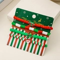 Set of 4 Christmas beaded stretch bracelets with Santa and tree charms on a festive card - S155-6 4Pcs Christmas Color Elastic Soft Clay Heishi Beads Bracelet Set