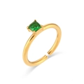 18K gold plated stainless steel open ring featuring a green square-cut zircon stone - Square Zircon Open Ring - Gold - Green