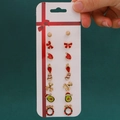 Festive 9-pair Christmas earring set featuring snowman, reindeer and wreath designs - 60 Color Rhinestone Wreath (9 Pairs Set)