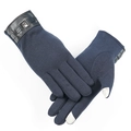 Gants d'hiver en maille bleu foncé avec fonction écran tactile et sangle de poignet en cuir - Boucle Lisse Homme - No-倒绒 Bleu