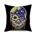 Detail of black Halloween cushion cover featuring a colorful melting skull graphic art - Colorful Melting Skull