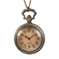 Vintage bronze bicycle quartz pocket watch with matching metal chain on white background - 24 Hour Scale Style (P964)