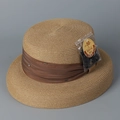 Détail du chapeau de paille à sommet plat avec ruban café et protection solaire UPF 50+ - M(56-58cm) / Kaki