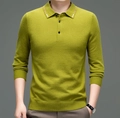 Herren Business-Casual Strick-Poloshirt in Grasgrün mit langen Ärmeln und Rippenstruktur - M / Avocadogrün