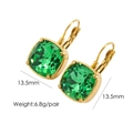 Detail view of 14k gold plated emerald square earrings with dimensions and weight info - Fruit Green