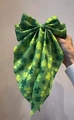 Elegant green satin hair clip with shamrock print and large ribbon bow accessory - Green With Green Shamrock