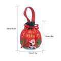 Red Christmas drawstring gift bag with Santa Claus illustration and 26cm size specs - Two Christmas Trees Style