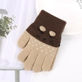 Winter knitted cat gloves for kids with warm lining and cute 3D ears in brown and beige - Kids 3-7 Years / Khaki