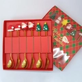 Golden Christmas cutlery set with Santa and tree charms in a red gift box - Gold - Figure B Spoon & Fork 6pcs Xmas Red Box