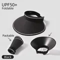 Black foldable UPF50+ sun visor for women with UV protection coating and white trim - Super Wide Brim with Gold G Logo / Black