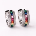 Silver hoop earrings with colorful zircon stones and hollow heart side details - White Gold