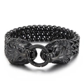 Men's heavy metal lion head bracelet in gunmetal finish with woven mesh chain - Black Lion Head (KB157899-K)