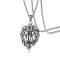 Collier avec pendentif tête de lion argenté en acier inoxydable et chaîne à maille - Tête de lion avec chaîne en acier inoxydable