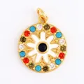 Retro round flower pendant with blue center stone and colorful zircon in gold finish - Bohemian White Floral Round Pendant (ADF8990-White)