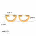 Detail view of 18k gold plated geometric D-shaped earrings with precise size dimensions - Gold D-Shape Hoop (TE6028-10-17)