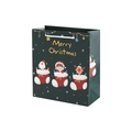 Christmas gift bag in dark green with Santa Claus illustration and white rope handles - Christmas Sock / Dark Green