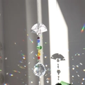 Silver fan crystal suncatcher with rainbow beads and faceted glass ball pendant - Multi-layer Fan