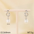 Silver stainless steel earring variant featuring a 10mm white round pearl bead - Steel Color (KE115800-GC)