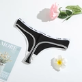 Vue à plat d'un string en coton côtelé avec ceinture LOVE YOU et détails floraux - S / Noir