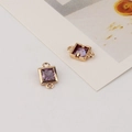 Detail of gold plated square purple zircon connectors for DIY jewelry making - 8*13mm / Purple