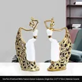 Elegant set of two white and gold ceramic peacock dancer figurines for home decor - One Pair of White & Gold Peacock Dancers