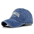 Detail of white 3D embroidery on washed cotton navy blue vintage baseball cap - Adjustable / Navy Blue