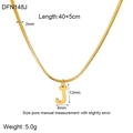 Detail of 18K gold plated flat snake chain with letter J pendant and size specifications - Style J (DFN148J)