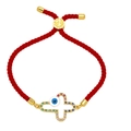 Rotes geflochtenes Evil-Eye-Armband mit bunten Zirkonen und goldenem Kreuz - Weiß