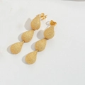 Chic gold-plated triple teardrop earrings featuring a textured matte finish design - Waterdrop Style