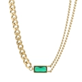 Vintage gold necklace featuring a rectangular emerald pendant and asymmetrical chain - Gold Necklace (KN200847-HM)