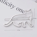 Detail view of cat silhouette metal hair clip in silver finish with size markings - Cat Shape Silver