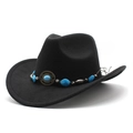 Classic black wool felt western cowboy hat with decorative turquoise belt and metal buckles - M(56-58cm) / Black