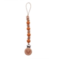 Baby pacifier clip with caramel silicone beads and rainbow engraved beech wood clasp - Light Coffee