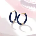 Minimalist gold titanium steel hoop earrings featuring elegant deep blue enamel finish - Indigo Blue