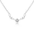 Silver elk necklace with pearl and pear-shaped zircon pendant on a delicate chain - White 10292