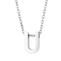 Polished silver stainless steel necklace featuring a letter U pendant in minimalist style - Letter U Style (KN233985-Z)