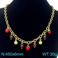 Gouden ketting met 3D-aardbei, citroenschijfje en rode hartvormige hangers, 450mm - Dikke Cubaanse Ketting Fruit Hart Hanger Stijl (KN292055-Z)
