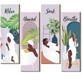Bohemian purple wooden wall art set with tropical plants and self-care moments - Style G Boho (HDF/Triangle Hook)