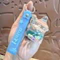 Blue liquid quicksand keychain with cute bear in milk bottle and silicone wristband - Blue Milk Bottle