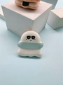 White ghost-shaped marshmallow makeup sponge with blue strap and cool sunglasses design - Ghost 9 (Blue Ribbon)
