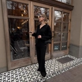 Completo in maglia nera da donna con cardigan a coste e pantaloni a gamba larga eleganti - S / Nero