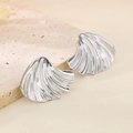 Silver brushed shell earrings made of stainless steel displayed on a stone base - Steel Color (KE114314-KFC)