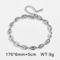 Bracelet chaîne grain de café en acier inoxydable argenté avec design à maillons groin - Bracelet en acier argenté (KB204293-YWYM)