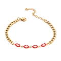Gold-plated stainless steel chain bracelet with four red enamel lips and lobster clasp - Red Lips Pendant
