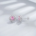 Luxe S925 zilveren oorknopjes met roze edelsteen centrum en florale zirkonia-halo - 925 zilver / Roze