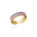Adjustable golden ring featuring baguette-cut lavender zircons in a minimalist style - Adjustable Open / Lavender